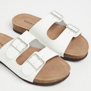 Double Buckle Wide Width Slide Sandal Torrid White Plus Shoe